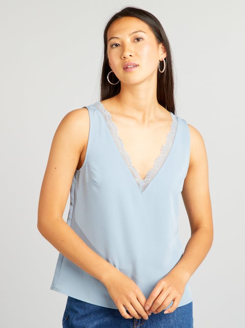 Mouwloze blouse met kanten kraagje - Kiabi