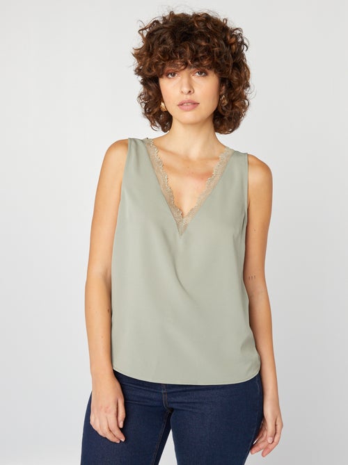 Mouwloze blouse met kanten kraagje - Kiabi