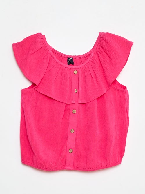 Mouwloze blouse met knopen en ruches - Kiabi