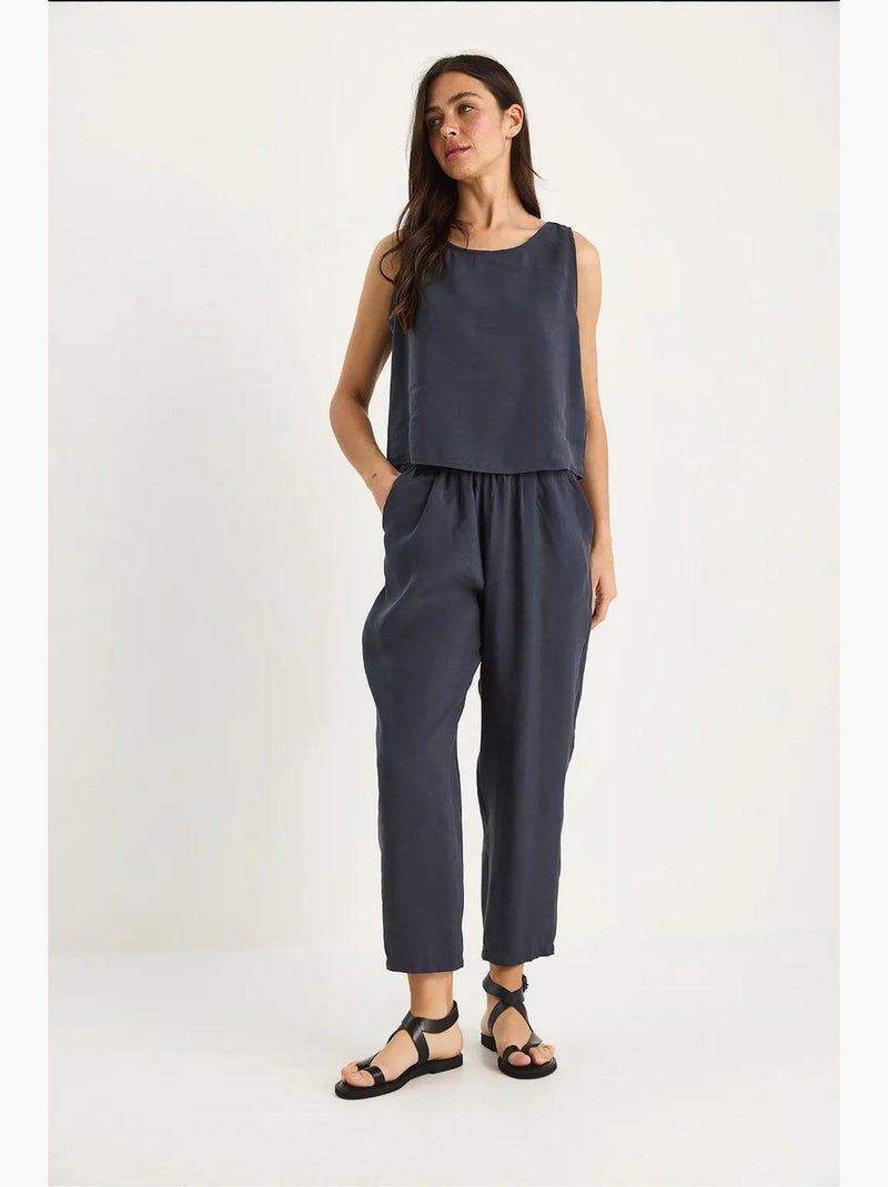 Mouwloze blouse met ronde hals en carrof fıt-broek set lucci Blauwgrijs - Kiabi