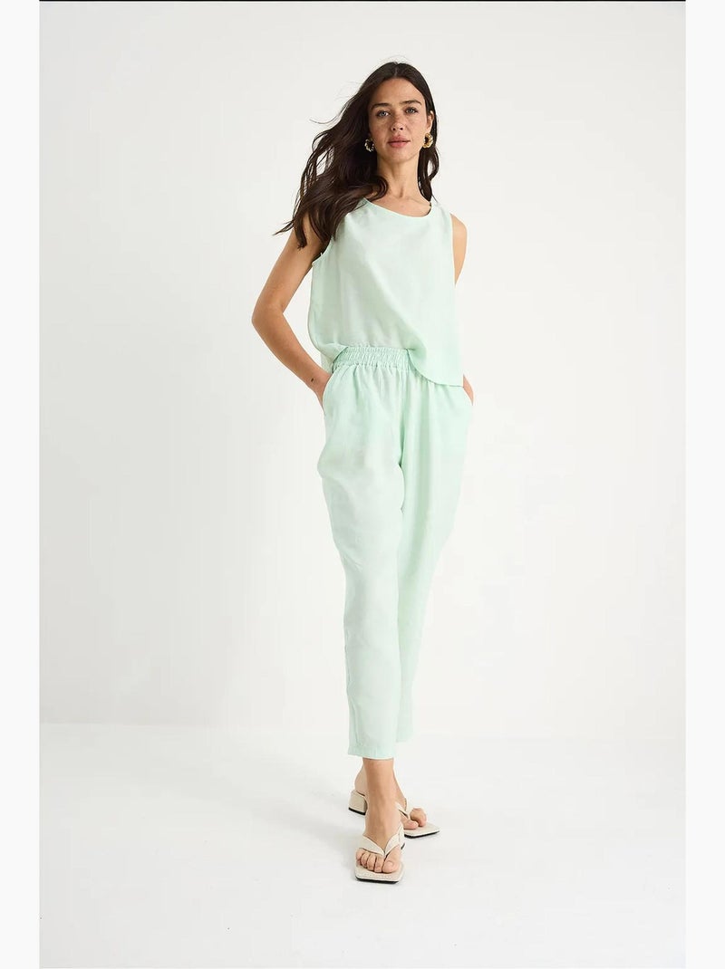 Mouwloze blouse met ronde hals en carrof fıt-broek set lucci Muntgroen - Kiabi