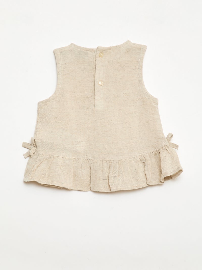 Mouwloze blouse met ruches en strikken Beige - Kiabi