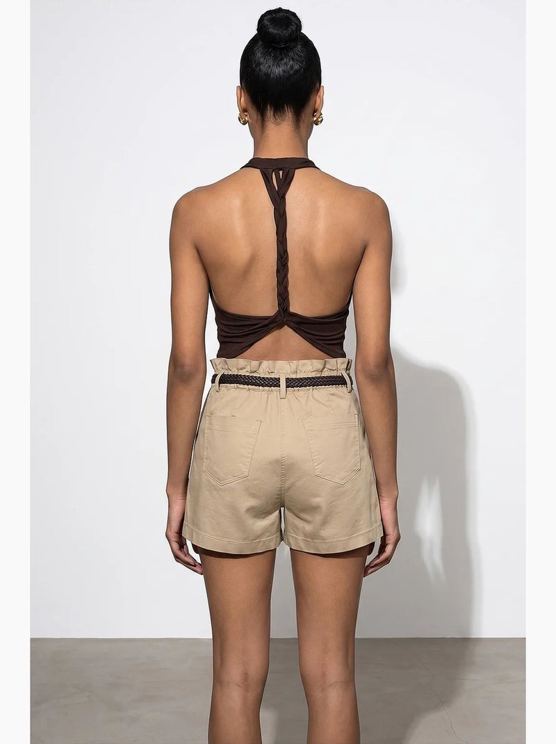 Mouwloze blouse met watervalhals en open rug dilvin Bruin - Kiabi