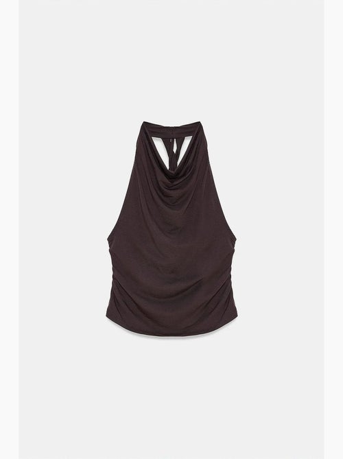 Mouwloze blouse met watervalhals en open rug dilvin - Kiabi