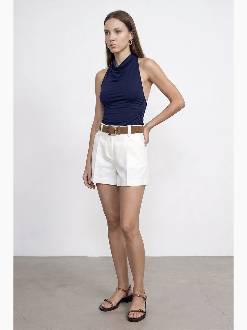 Mouwloze blouse met watervalhals en open rug dilvin Marineblauw - Kiabi