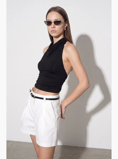 Mouwloze blouse met watervalhals en open rug dilvin - Kiabi