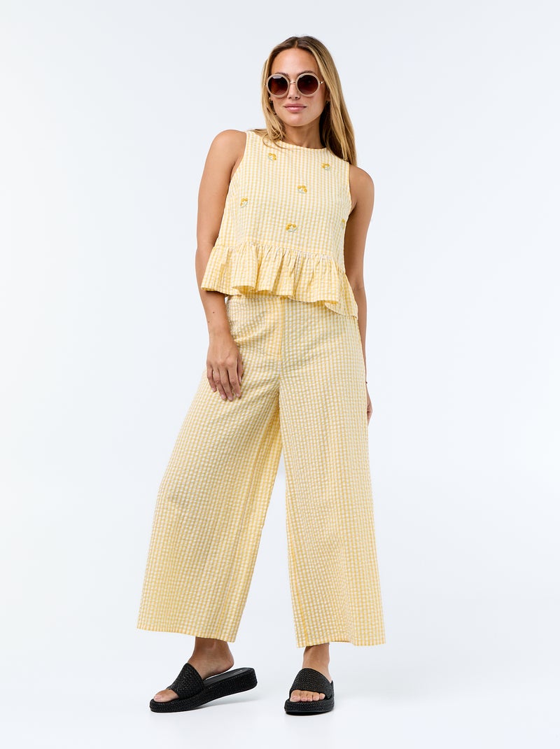 Mouwloze blouse van gewafelde stof Geel - Kiabi