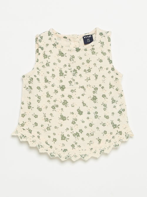 Mouwloze blouse van katoenen gaas met broderie anglaise - Kiabi