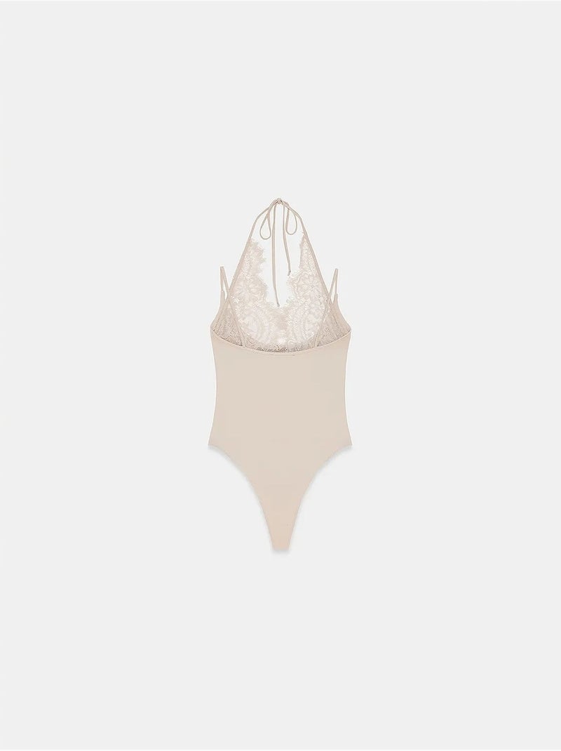 Mouwloze body met borduursel en uitsparingen dilvin Klei-beige - Kiabi