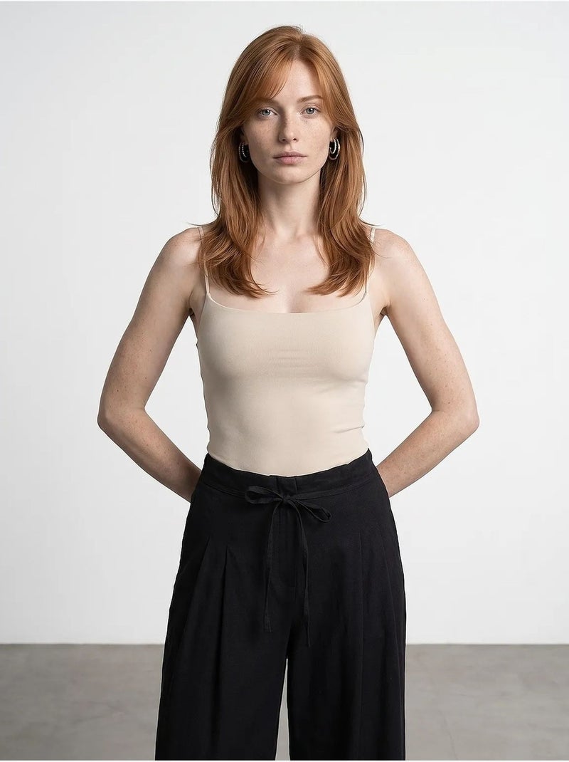 Mouwloze body met vierkante hals dilvin Klei-beige - Kiabi