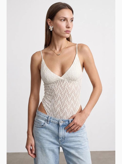 Mouwloze bodyblouse van kant dilvin - Kiabi