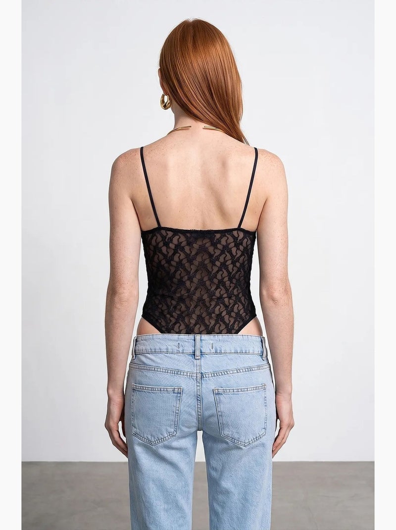 Mouwloze bodyblouse van kant dilvin Zwart - Kiabi