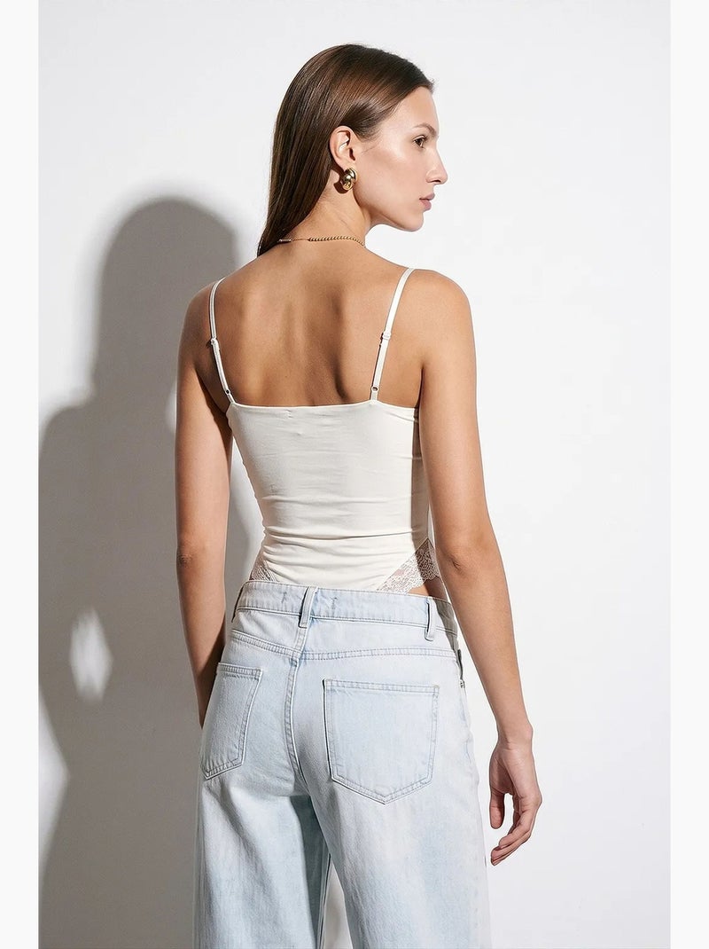 Mouwloze bodyblouse van kant, slim fit dilvin Ecru - Kiabi