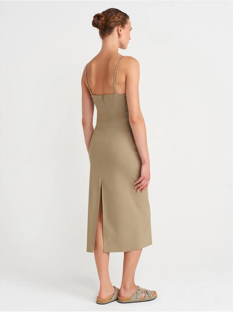 Mouwloze bodycon midi-jurk dilvin Kaki - Kiabi