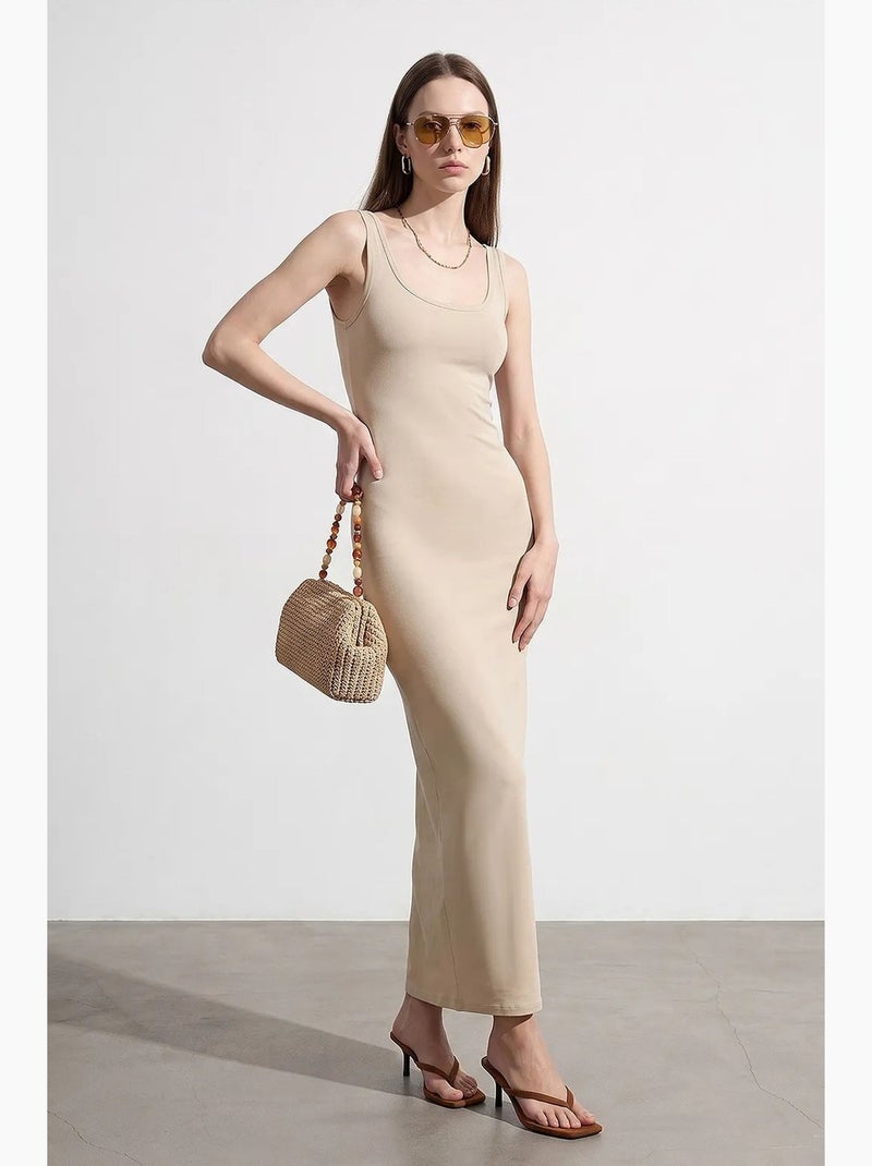 Mouwloze bodycon midi-jurk dilvin Klei-beige - Kiabi