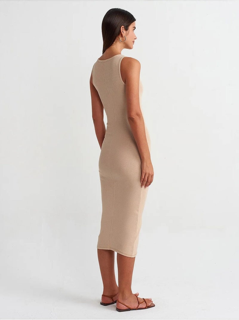 Mouwloze bodycon midi-jurk dilvin Klei-beige - Kiabi