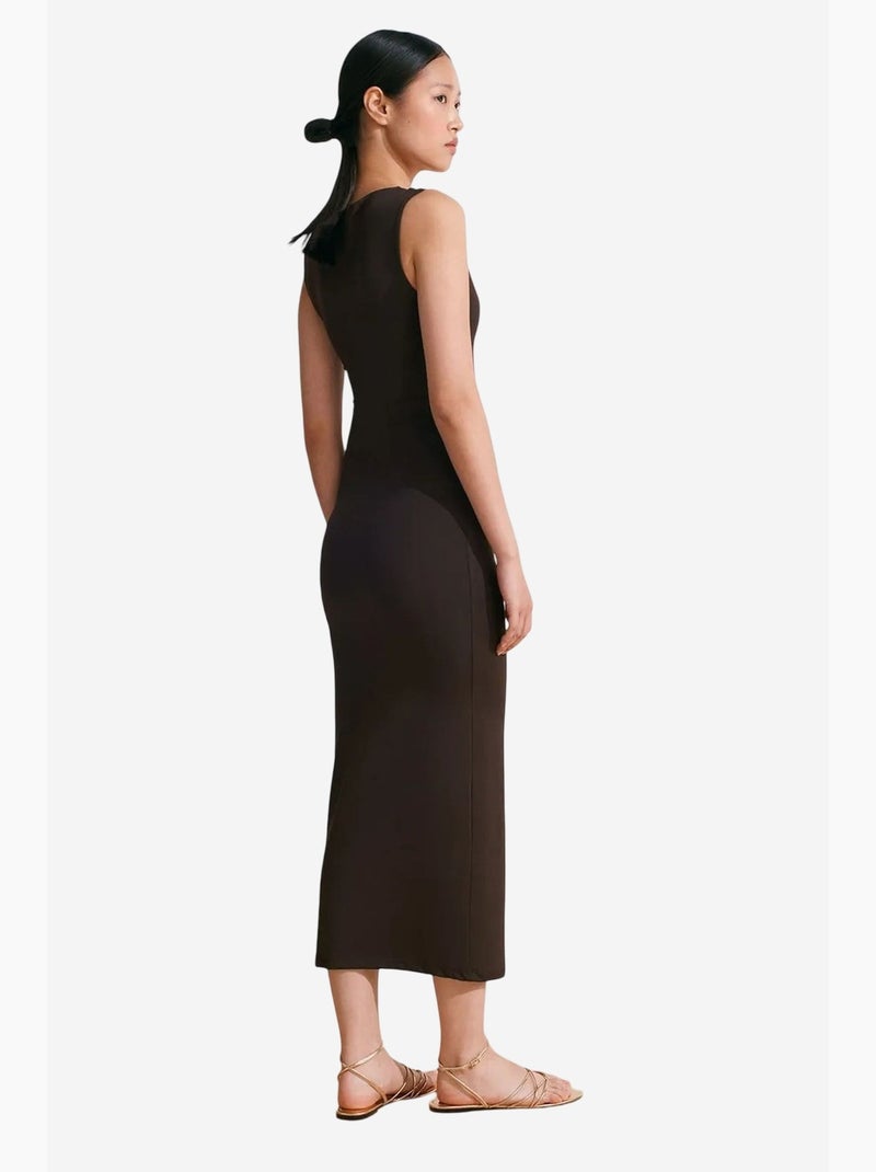 Mouwloze bodycon midi-jurk met accessoiredetail dilvin Chocoladebruin - Kiabi