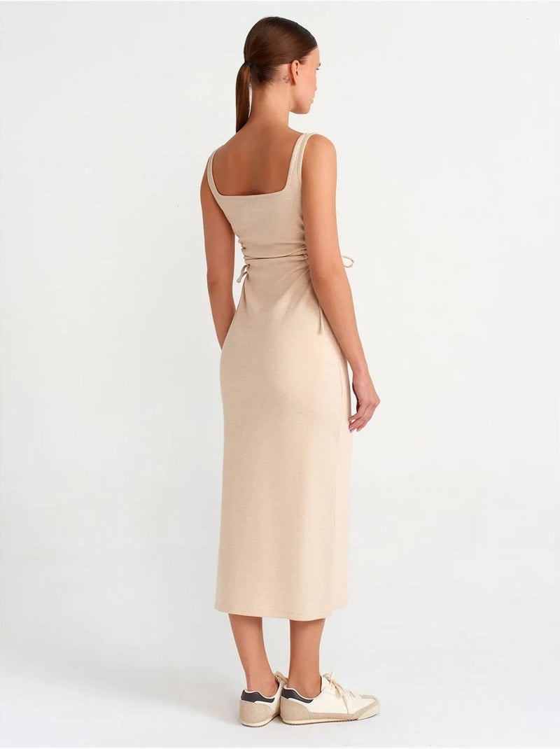 Mouwloze bodycon midi-jurk met cut-out dilvin Klei-beige - Kiabi