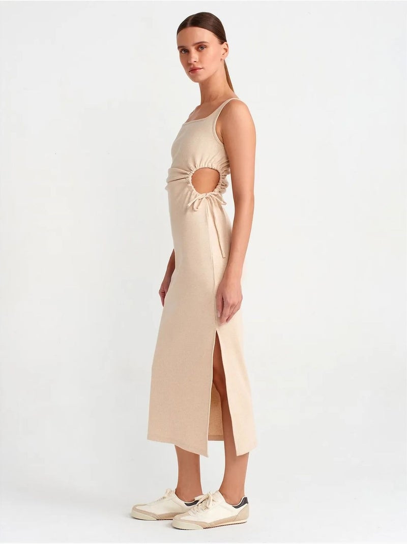 Mouwloze bodycon midi-jurk met cut-out dilvin Klei-beige - Kiabi