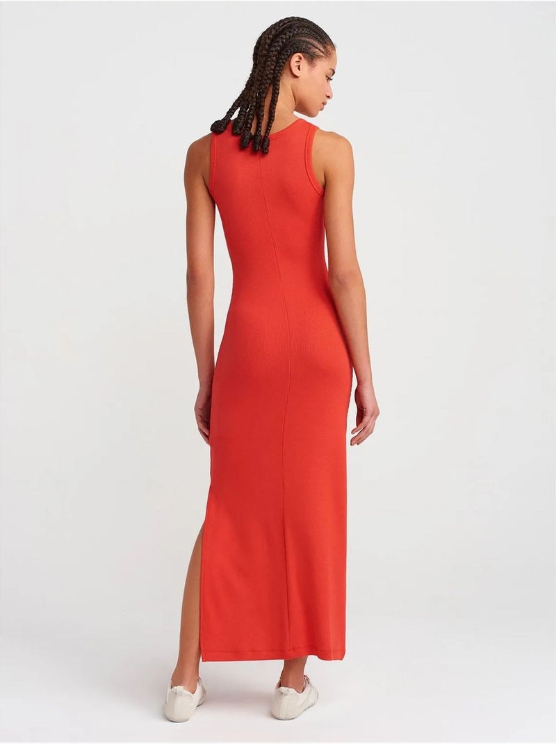 Mouwloze bodycon midi-jurk met split dilvin Rood - Kiabi
