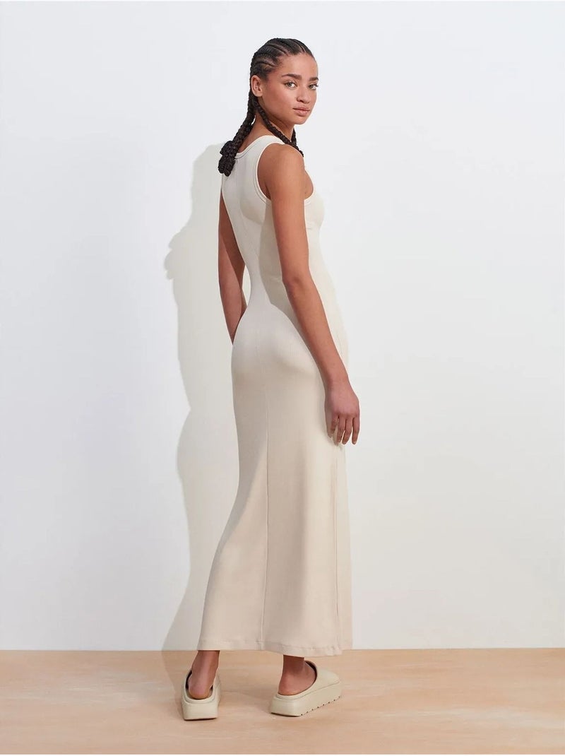Mouwloze bodycon midi-jurk met split dilvin Zand - Kiabi