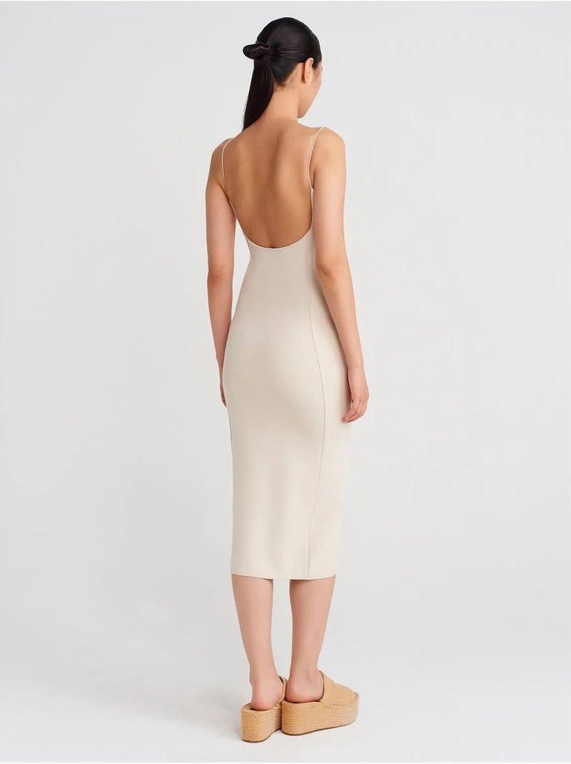 Mouwloze bodycon midi-jurk met uitsnijding dilvin Crème - Kiabi