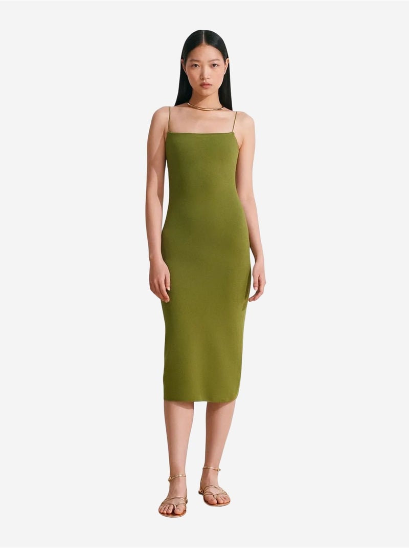 Mouwloze bodycon midi-jurk met uitsnijding dilvin Kakigroen - Kiabi