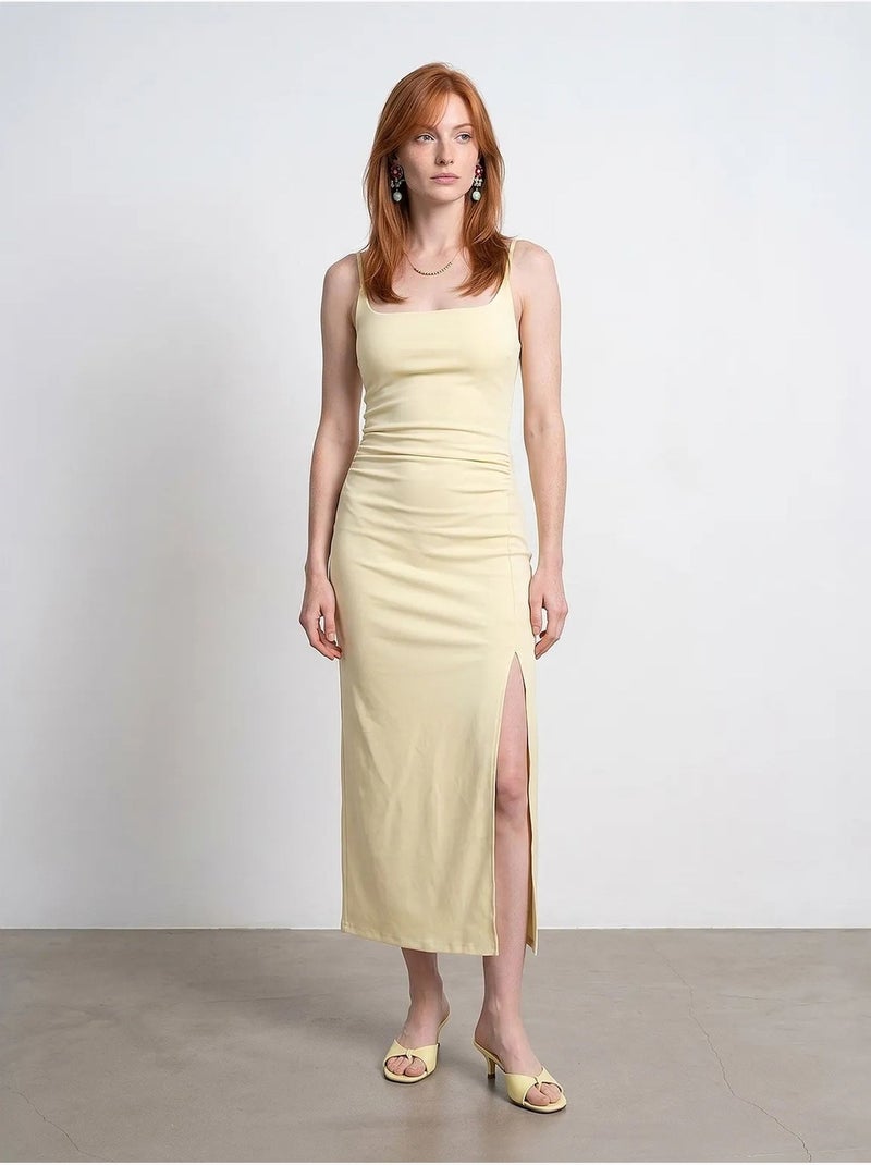 Mouwloze bodycon midi-jurk voor dames dilvin Citroengeel - Kiabi