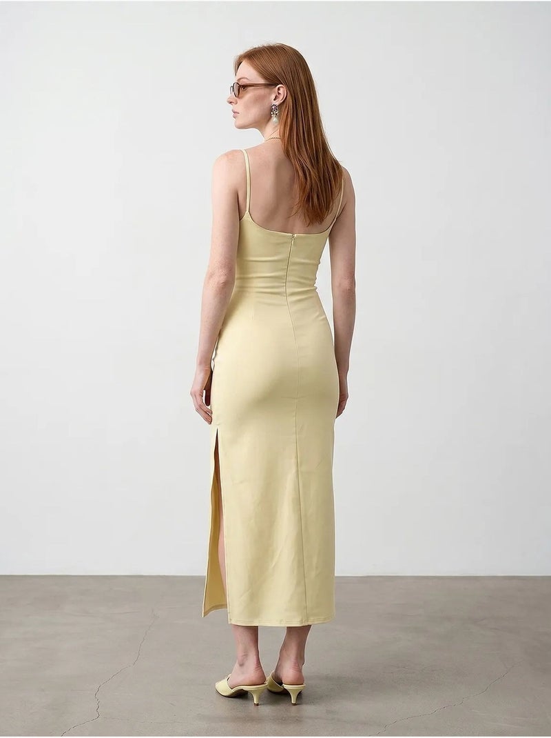 Mouwloze bodycon midi-jurk voor dames dilvin Citroengeel - Kiabi