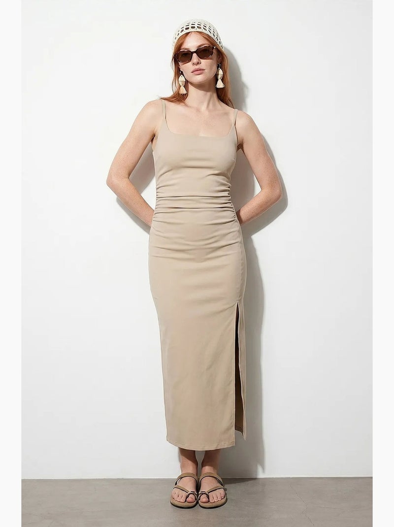 Mouwloze bodycon midi-jurk voor dames dilvin Klei-beige - Kiabi