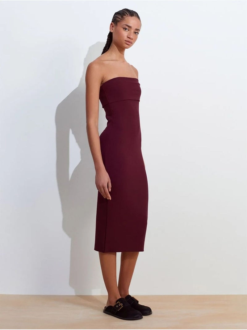 Mouwloze bodycon midi-jurk zonder bandjes dilvin Bordeauxrood - Kiabi