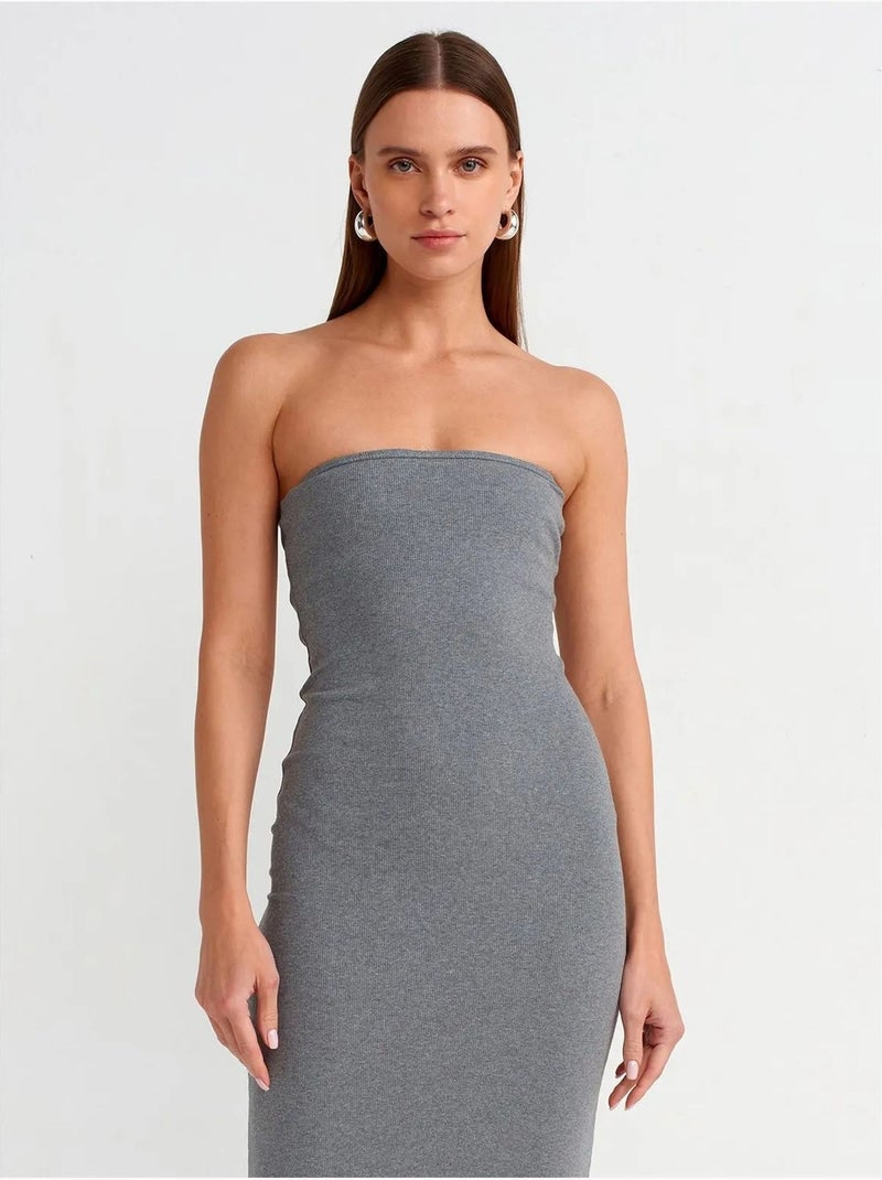Mouwloze bodycon midi-jurk zonder bandjes dilvin Grijs - Kiabi