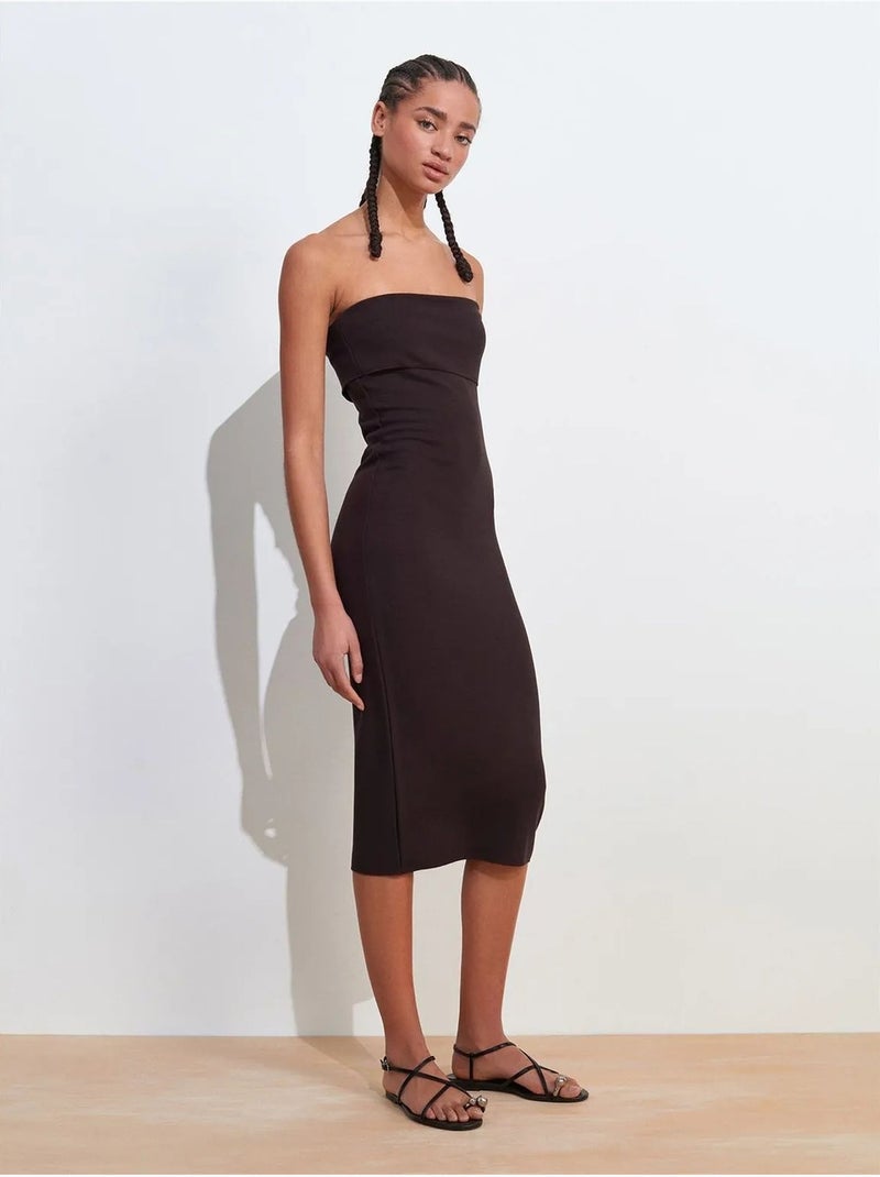 Mouwloze bodycon midi-jurk zonder bandjes dilvin Grijs Zwart - Kiabi