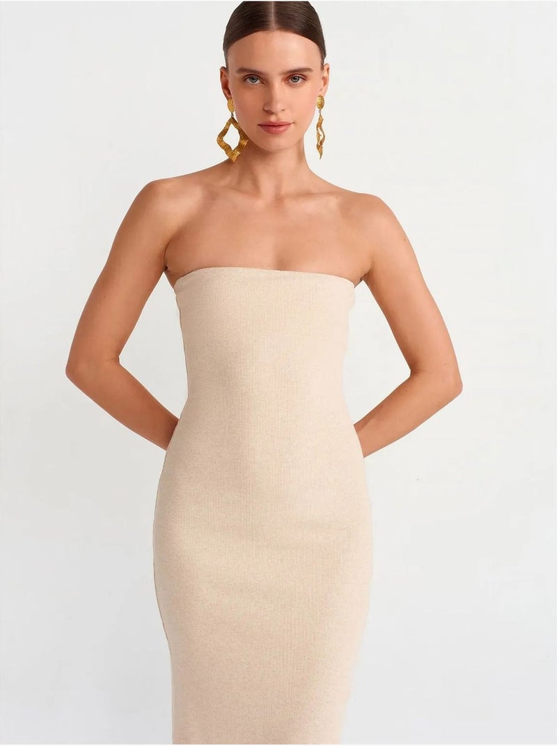 Mouwloze bodycon midi-jurk zonder bandjes dilvin Klei-beige - Kiabi