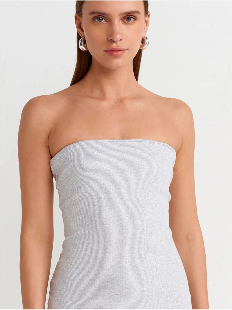 Mouwloze bodycon midi-jurk zonder bandjes dilvin Lichtgrijs - Kiabi