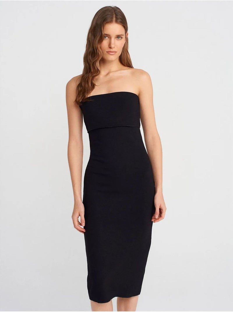 Mouwloze bodycon midi-jurk zonder bandjes dilvin Zwart - Kiabi