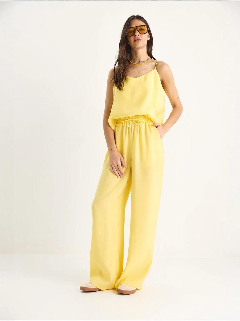 Mouwloze camisole en wijde broek (combinatieset) lucci Citroengeel - Kiabi