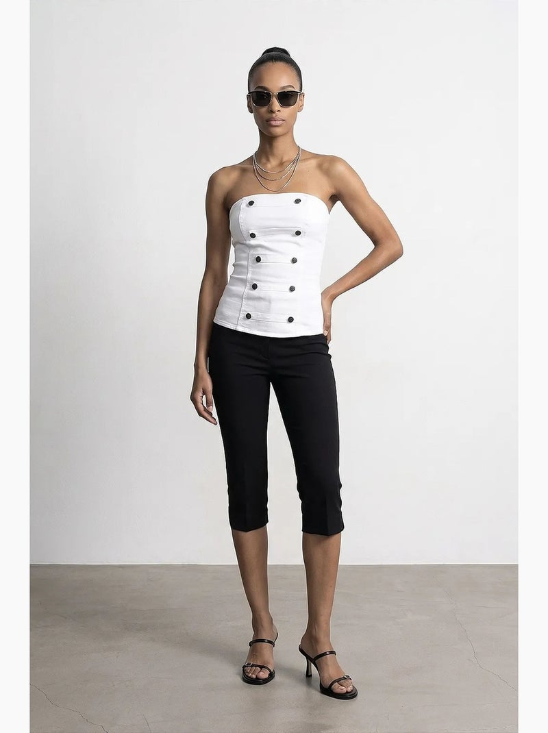 Mouwloze corsetblouse van katoenpopeline zonder bandjes dilvin Wit - Kiabi