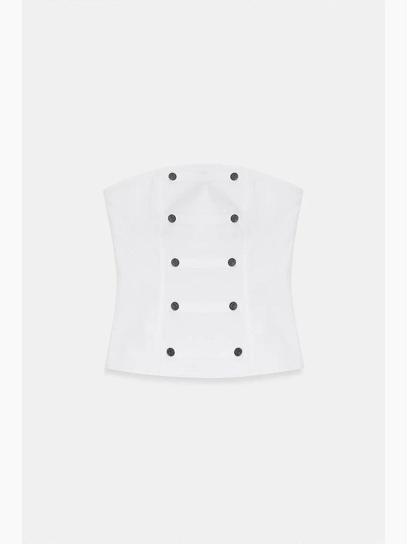 Mouwloze corsetblouse van katoenpopeline zonder bandjes dilvin Wit - Kiabi