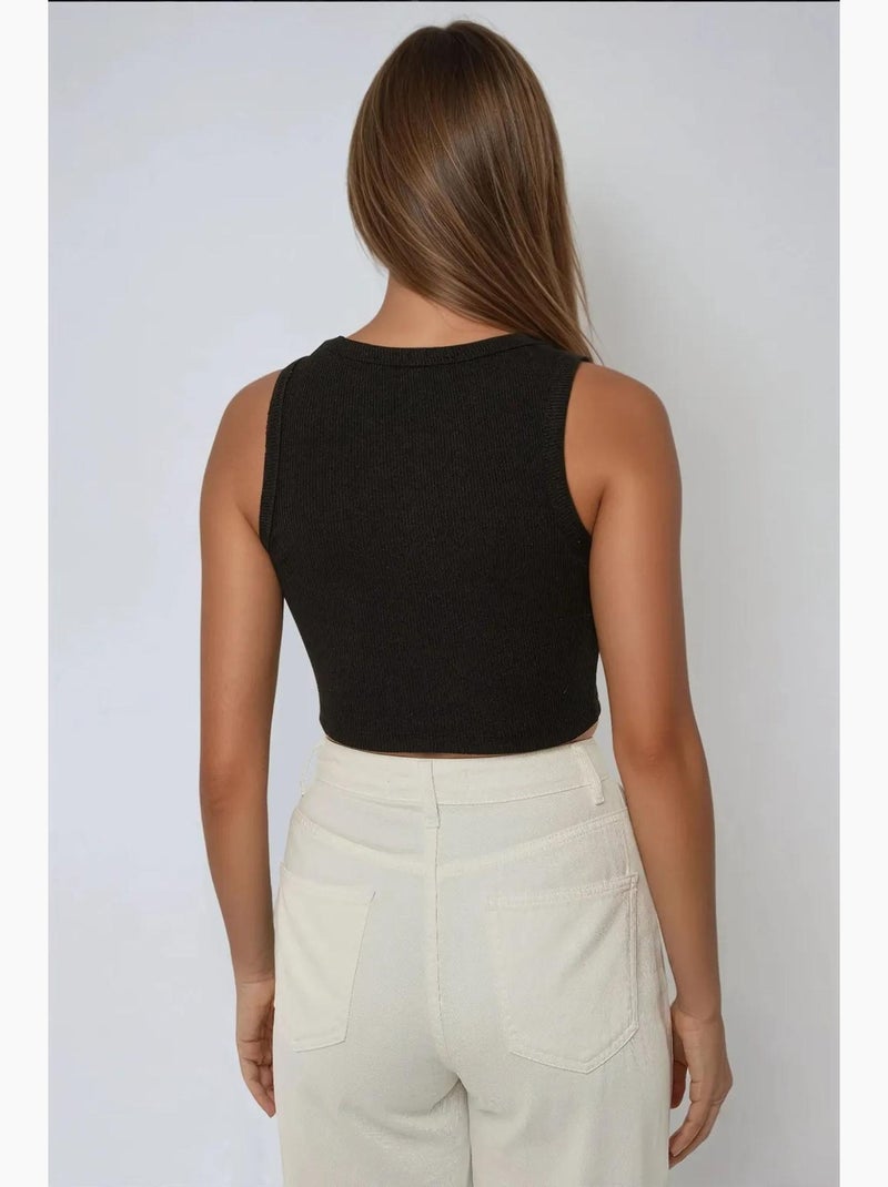 Mouwloze crop top met ronde hals en ribgebreide afwerking hiccup Zwart - Kiabi