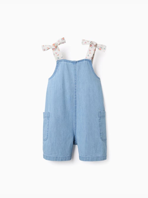 Mouwloze denim jumpshort met bloemenbandjes - Kiabi
