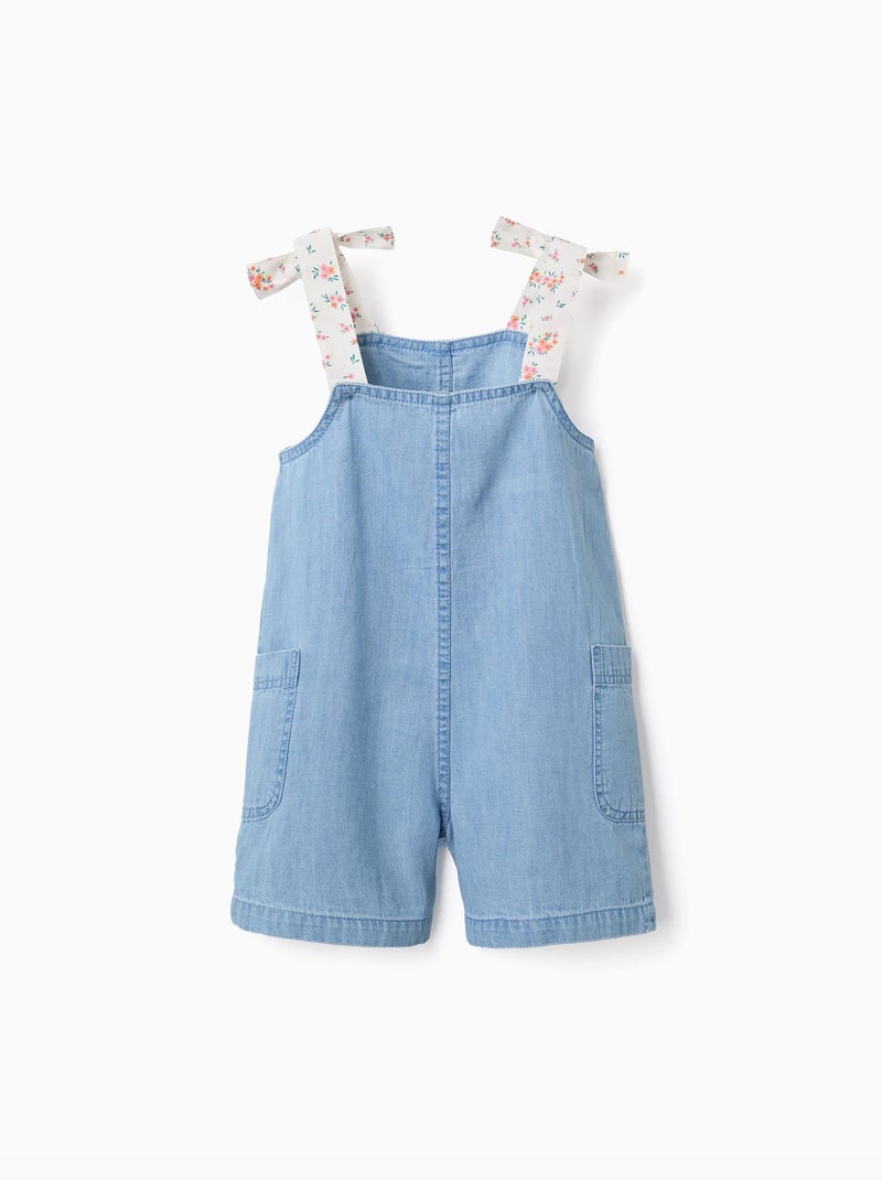 Mouwloze denim jumpshort met bloemenbandjes Blauw Blauw - Kiabi