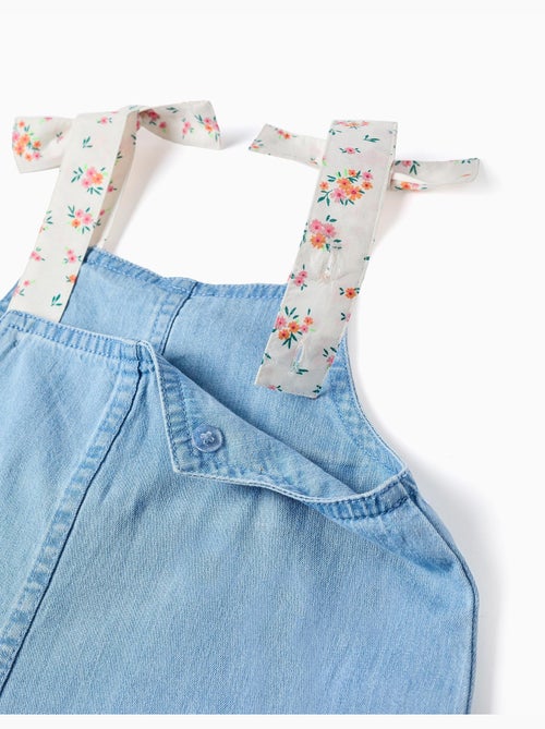 Mouwloze denim jumpshort met bloemenbandjes - Kiabi