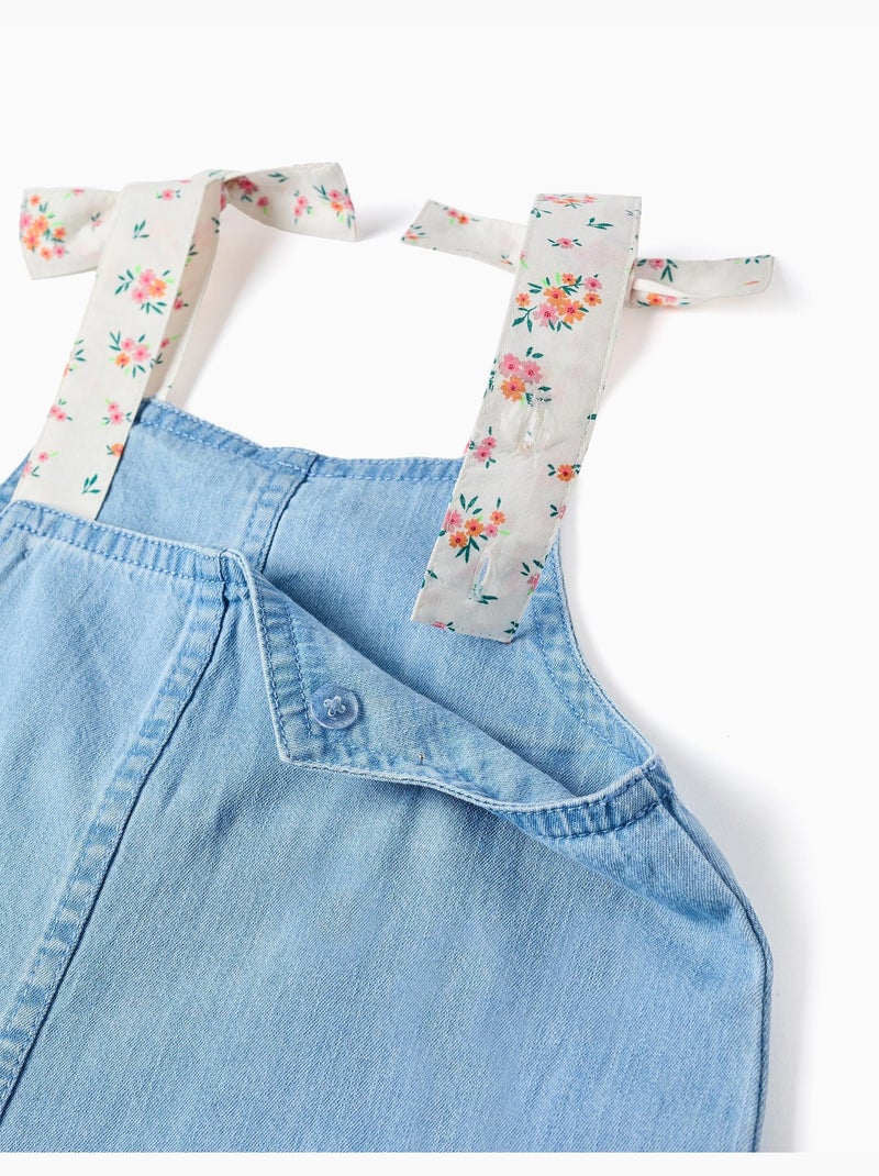 Mouwloze denim jumpshort met bloemenbandjes Blauw Blauw - Kiabi