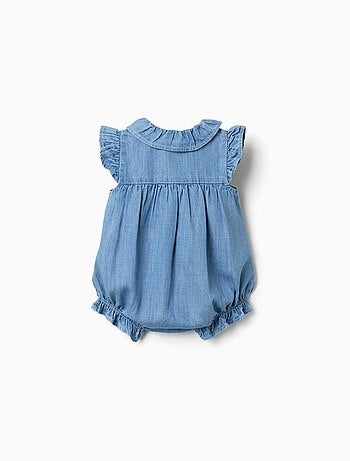 Mouwloze denim romper met ruches