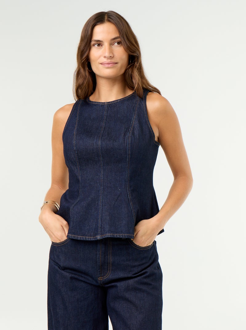 Mouwloze denimblouse Blauw - Kiabi