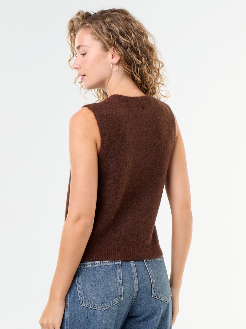 Mouwloze effen trui van warme tricot Bruin - Kiabi
