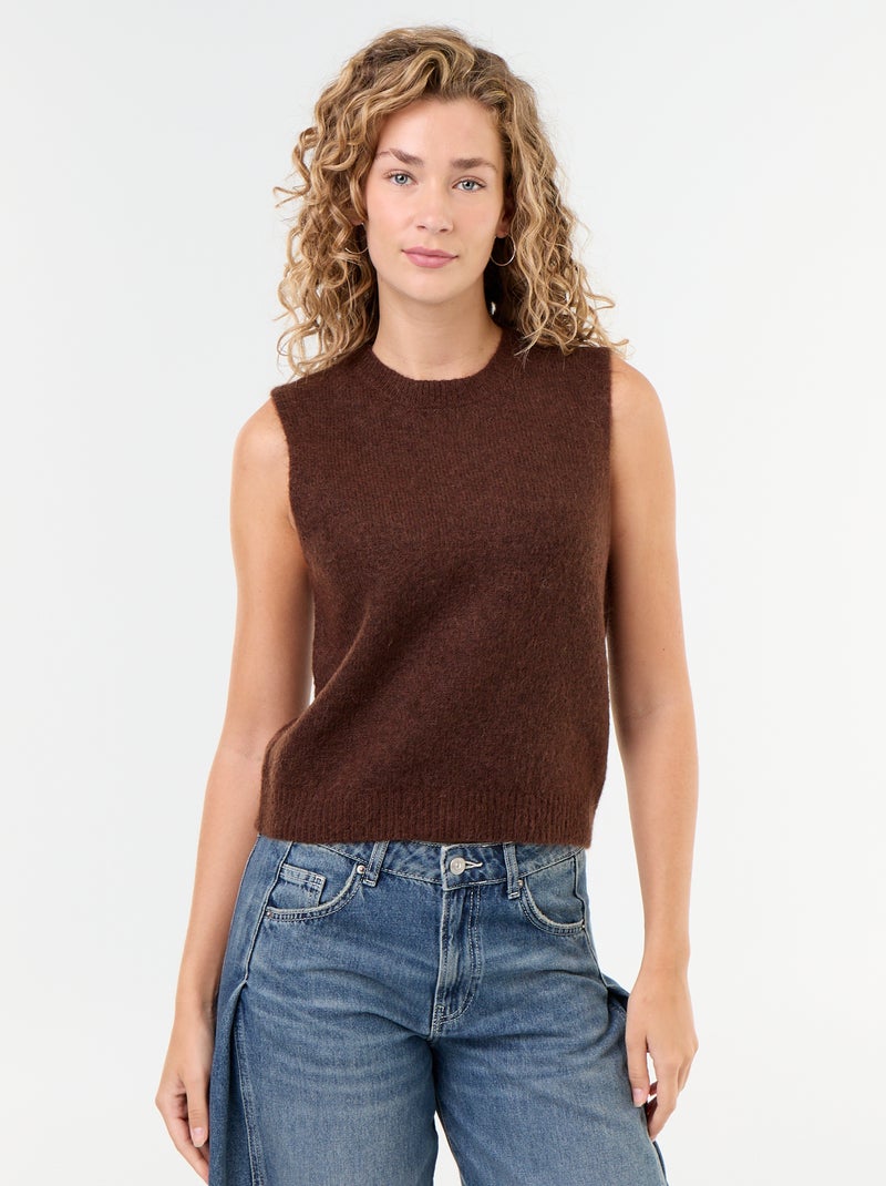 Mouwloze effen trui van warme tricot Bruin - Kiabi