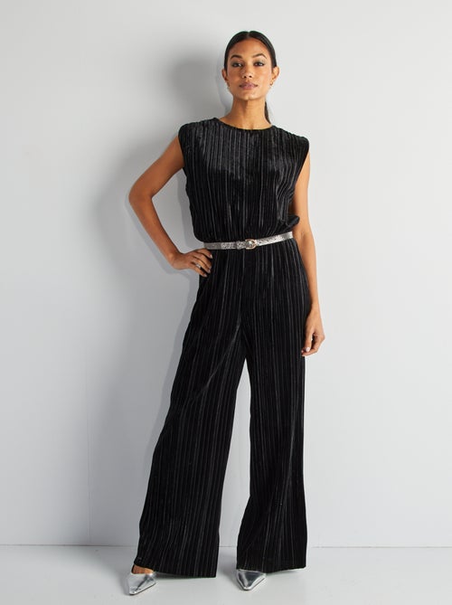 Mouwloze fluwelen jumpsuit met plooitjes - Kiabi