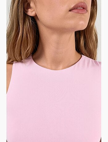 Mouwloze gebreide blouse met boothals busem